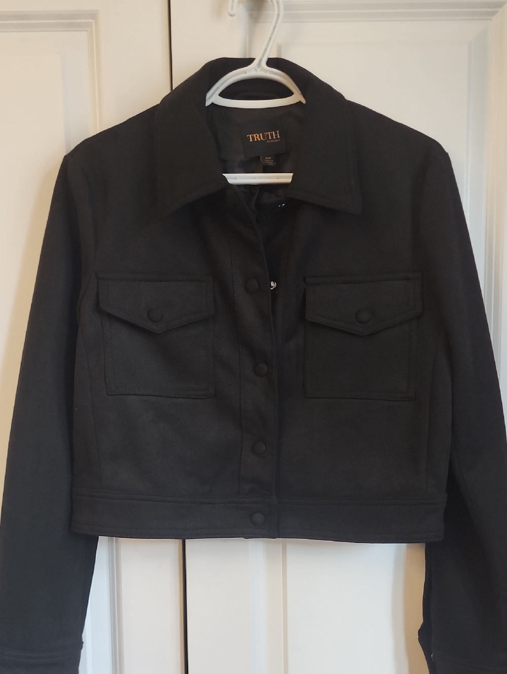 Truth Black Cropped Button-Front Jean Jacket